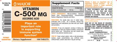 Vitamin C-500 mg label