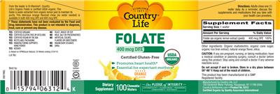 Folate 400 mcg DFE Orange Flavor label