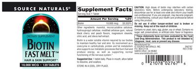 Biotin Fast Melt 10,000 mcg label