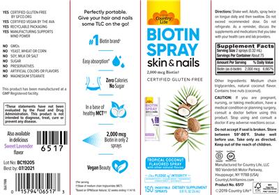 Biotin Spray Tropical Coconut Flavored Spray label