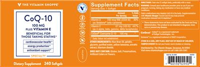 CoQ-10 100 mg Plus Vitamin E label