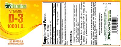 Vitamin D-3 1000 IU label