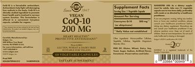 Vegan CoQ-10 200 mg label