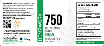 750 Full Spectrum CBD Oil Natural label