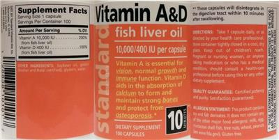 Vitamin A&D 10,000/400 IU label