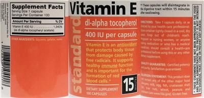 Vitamin E 400 IU label
