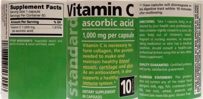Vitamin C 1,000 mg label
