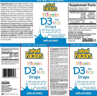 Vitamin D3 Drops for Kids 10 mcg (400 IU) Unflavored label