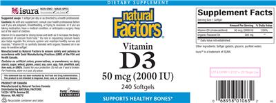 Vitamin D3 50 mcg (2000 IU) label