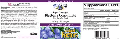 BlueRich Super Strength Blueberry Concentrate 500 mg label