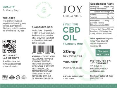 Premium CBD Oil 30 mg Tranquil Mint label