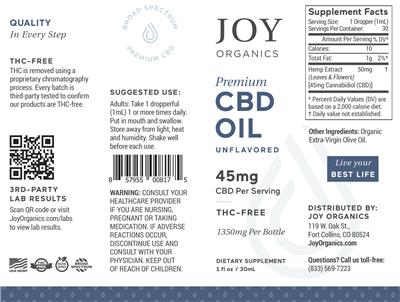 Premium CBD Oil 45 mg Unflavored label