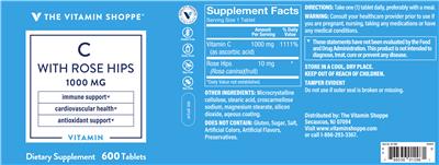C with Rose Hips 1000 mg label