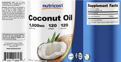 Coconut Oil 1000 mg label