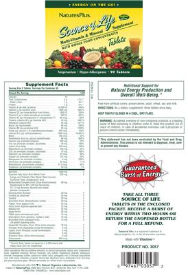 Source of Life Tablets label