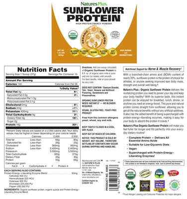 Sunflower Protein Unflavored and Unsweetened label