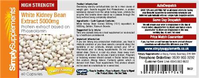 White Kidney Bean Extract 5000 mg label