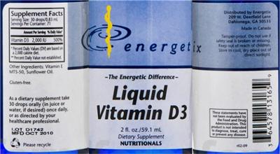 Liquid Vitamin D3 label