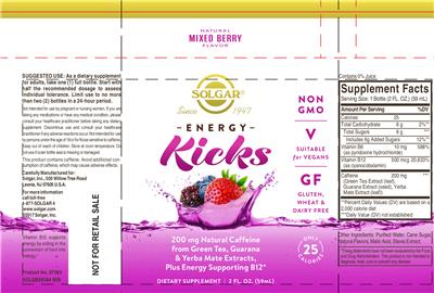 Energy Kicks Natural Mixed Berry Flavor label