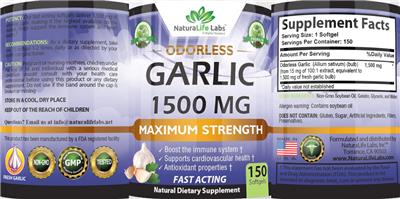 Garlic 1500 mg Maximum Strength label