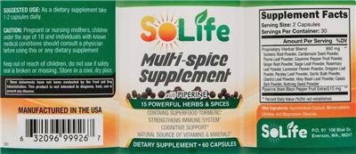 Multi-spice Supplement with Piperine label