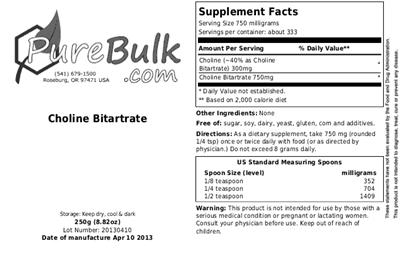 Choline Bitartrate label