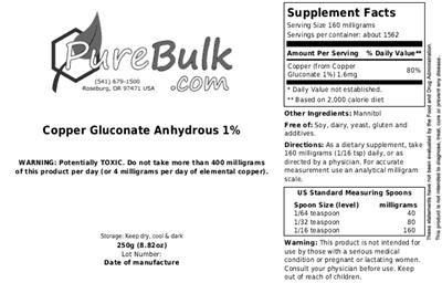 Copper Gluconate Anyhdrous 1% label