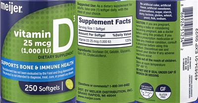 Vitamin D3 25 mcg label