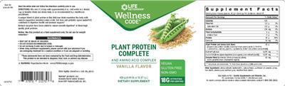 Plant Protein Complete and Amino Acid Complex Vanilla Flavor label