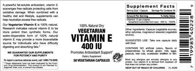 Vegetarian Vitamin E 400 IU label