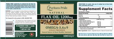 Flax Oil 1200 mg label