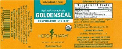 Goldenseal Alcohol-Free label