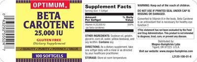 Beta Carotene 25,000 IU label