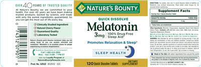 Quick Dissolve Melatonin 3 mg label