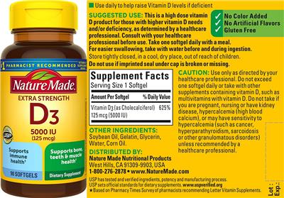 Extra Strength D3 5000 IU (125 mcg) label