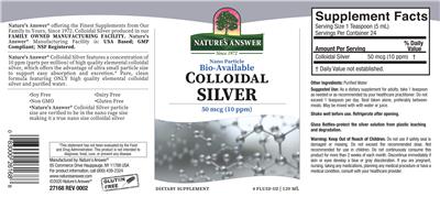 Colloidal Silver 50 mcg (10 ppm) label
