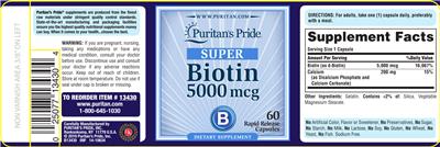 Super Biotin 5000 mcg label