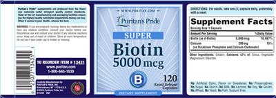 Super Biotin 5000 mcg label