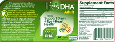 Life's DHA Adult label