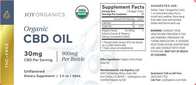 Organic CBD Oil 30 mg Unflavored label