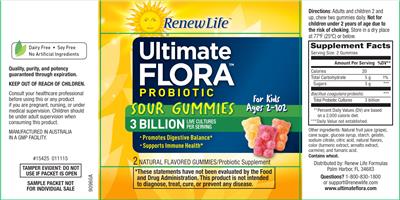 Ultimate Flora Probiotic Sour Gummies 3 Billion label
