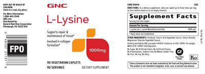 L-Lysine 1000 mg label