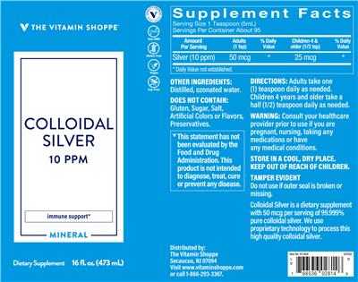 Colloidal Silver 10 PPM label