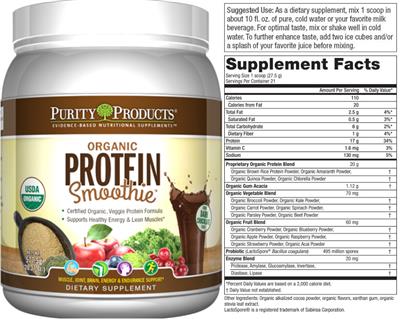 Organic Protein Smoothie Dark Chocolate label