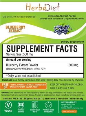 Blueberry Extract label