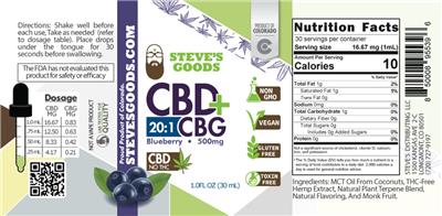CBD + CBG Blueberry 500 mg label