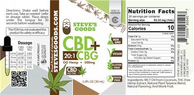 CBD + CBG 500 mg label