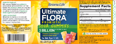 Ultimate Flora Probiotic Sour Gummies 3 Billion label