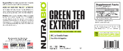 Green Tea Extract 500 mg label