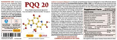 PQQ 20 mg label